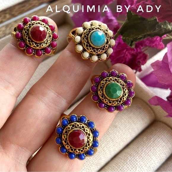 Viva Magenta gold rainbow Bollywood ring - Picture 2 of 2